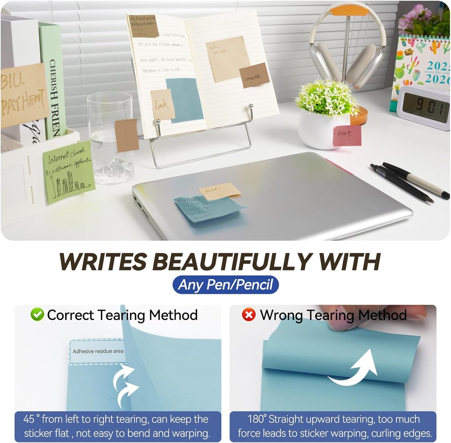 (12 Pack) Sticky Notes 3x3 + 1.5x2 in Small Sticky Note, Self-Sticky Note Pads | Sticks Strong & Removes Clean | Recycled Paper Cute Sticky Notes to School Supplies, Office Products, 6 Colors