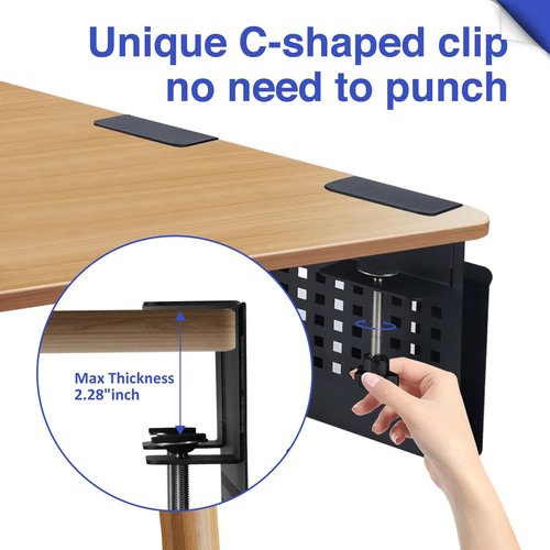 HZQHJRZ Desk Side Storage, Under Steel Hanging Organizer, Desk Side Storage Holder, Under Desk Mount With Magnetic Pen Holder, No Drill Cable Management Tray, Laptop Holder for Office and Home