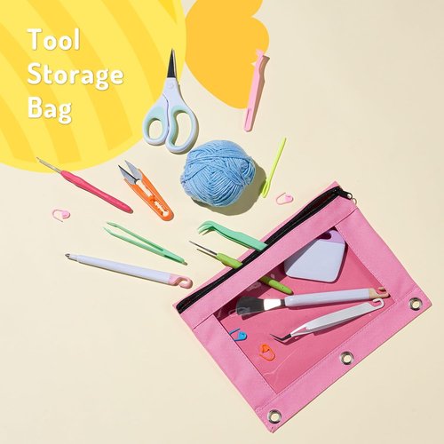 Forvencer Large Pencil Pouch - Clear Window Design with 3 Reinforced Grommets | Beige Binder Accessory
