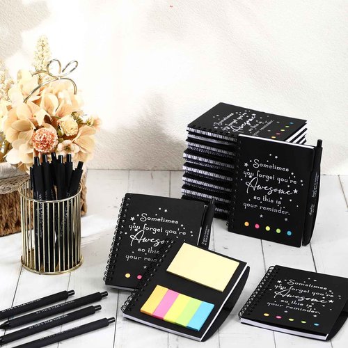 Resurhang Employee Christmas Gifts Bulk for Rad Tech Perioperative Nurse Practitioner Team Staff Thank You Gifts A6 Spiral Planner Ballpoint Pen Sticky Note for Office Coworker Adult(Black)