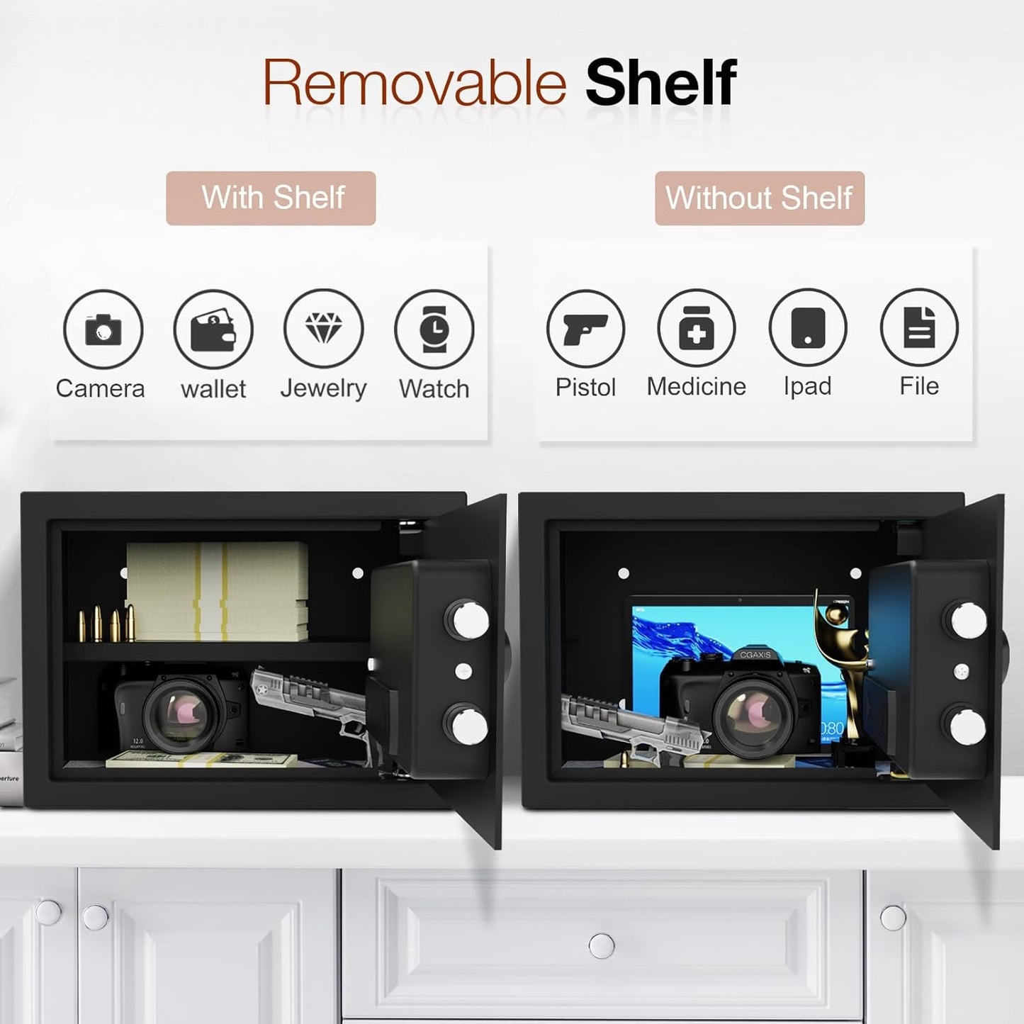 <1.6 cu.ft.>Goldenkey Digital Safe with Electronic Keypad, Document Safe with Removable Shelf, Personal Safes Box Perfect for Guns, Laptop for Home, Office, Hotel, 11.81"D x 14.96"W x 11.81"H
