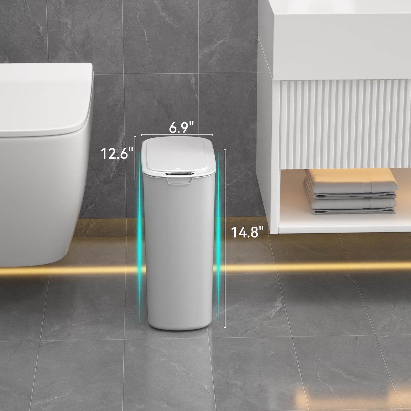 LJIACLEA 5 Gallon Motion Sensor Bathroom Trash Can Automatic Garbage Cans with Lid Touchless Smart Slim Plastic Trash Bin for Kitchen, Bedroom, Toilet, Office, Living Room