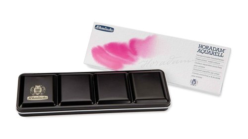 Schmincke - HORADAM AQUARELL Bestseller color box with 12 finest watercolors, 74412097, metal box, painting set, 12 x 1/2 pans, space for 12 additional 1/2 pans