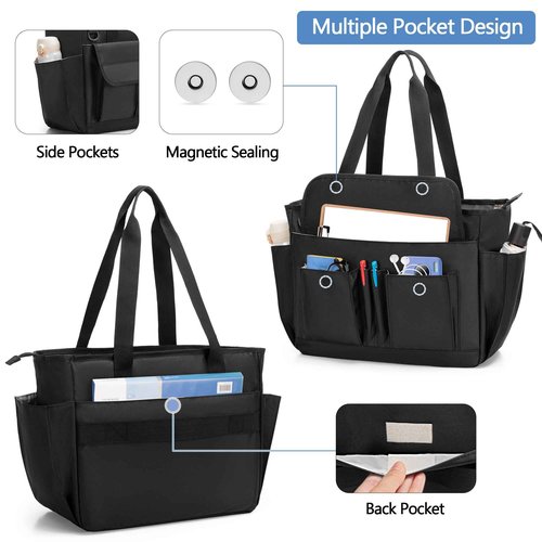 LoDrid File Tote Bag with Extra Document Organizer Case for Letter Size File Folders, Large Utility Bag with 15.6” Laptop Padded Sleeve for Work, Business, Black