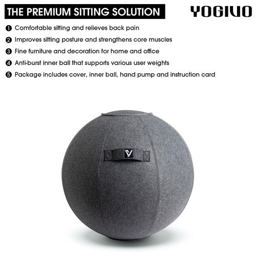 YOGIVO Sitting Ball Chair for Home Office Desk - Exercise and Stability Ball for Fitness, Pilates, and Ergonomic Balance - Includes Cover and Pump