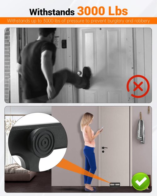 French Security Door Brace, Heavy Metal Security Lock Door Brace, with Rubber Buffer, Withstands 3000 Lbs, Prevent Entry Robbery/Thieves, Fit for Standard/Single/Double Door