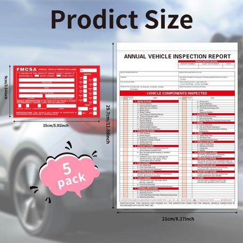 Annual Vehicle Inspection Report Forms 5 Pack with Red FMCSA Labels Aluminum, 3-Ply Carbonless Form Driver Vehicle Inspection Report Book Vehicle Dot Inspection Form and Label Stickers