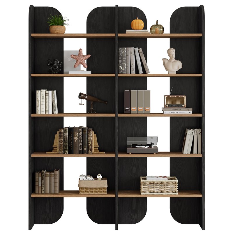 Tribesigns 5-Tier Tall Farmhouse Bookshelf, 70.87" Double Wide Bookcase with Open Shelves, Vintage Bookshelf for Living Room, Office, Study Room, Bedroom (Black)