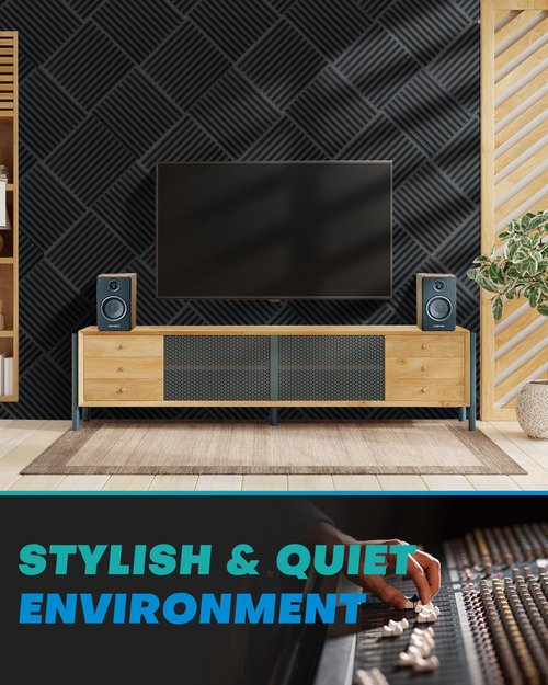 Knightsacoustic 96 Pack Sound Proof Foam Panels for Walls, 1 X 12 X 12 Inches Acoustic Foam Panels, High Density Acoustic Panels Sound Absorbing, Black Noise Cancelling Studio Wedges