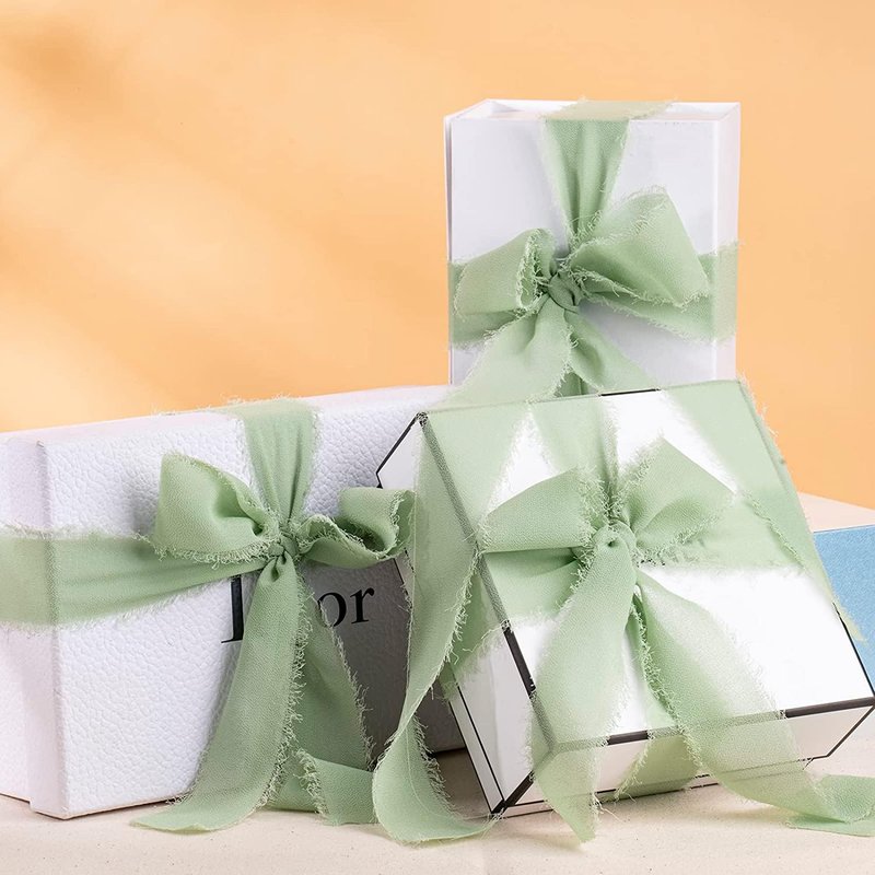 Chiffon Ribbon, 3 Rolls 21 Yards Cream White Handmade Fringe Chiffon Silk Ribbon 1.5" x 7Yd Ribbons Set for Wedding Invitations, Bridal Bouquets, Gifts Wrapping, DIY Crafts