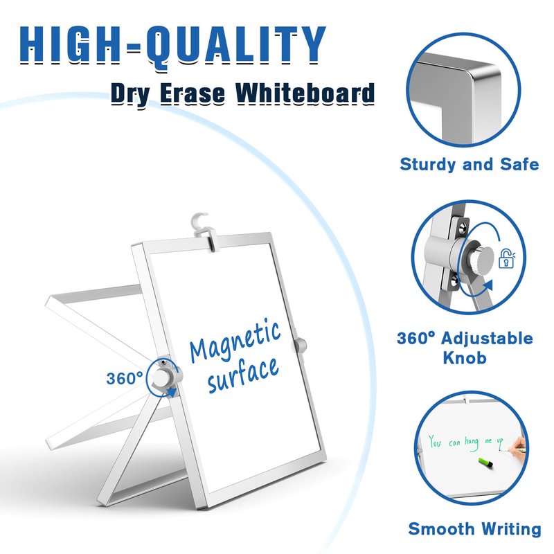 Grtard Magnetic Dry Erase White Board with Stand, 12''x8'' Double-Sided White Board, Desktop Whiteboard with Stand, Magnetic WhiteBoard Portable, Dry Erase Board for ToDo, Drawing