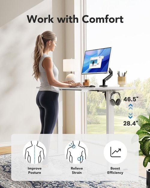 HUANUO Electric Standing Desk - Adjustable Height Computer Desk with 4 Memory Settings | 40" x 24", White