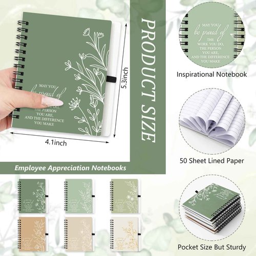 FYSUIMU 24Pcs Employee Appreciation Notebook with Inspirational Pen Floral Green Nude Brown Spiral Notebook with Retractable Ballpoint Pen for Coworker Staff Thank You Gift