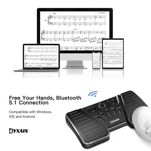 KYXAIN Wireless Page Turner Pedal, Bluetooth Page Turner Pedal for iPad, Rechargeable Bluetooth Music Pedal Swtich for Tablets Phones Compatible with Various Music Apps Anti-slip Slient Foot Switches