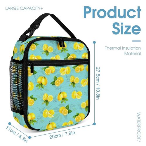 Psecoll 3pcs Cartoon Lemon & Leaf Backpack Set, Multi-functional Laptop Bag 17in Water Resistant Travel Daypack, Large Capacity Double Shoulder Backpack With Lunch Bag (Cartoon Lemon & Leaf
