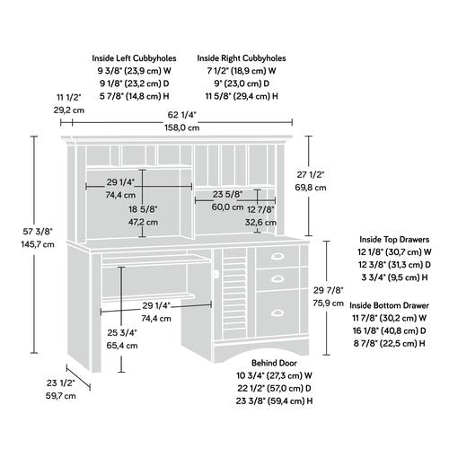Sauder Harbor View Home Office Computer Desk with Hutch, Keyboard Tray, in Salt Oak finish