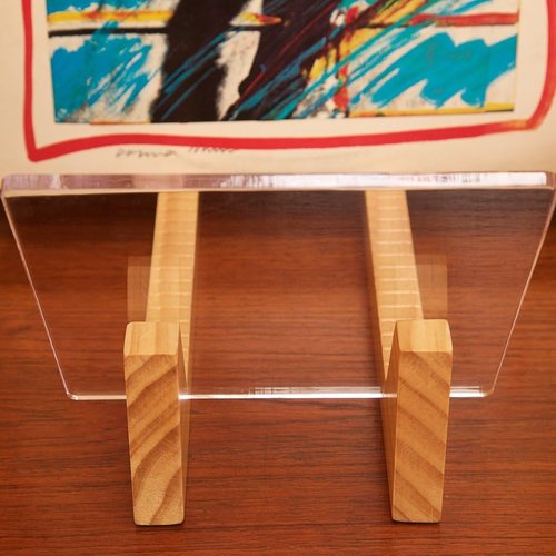 KAIU Vinyl Record Storage Holder - Premium Solid Wood & Acrylic Design | Holds Up to 50 Albums (Clear)