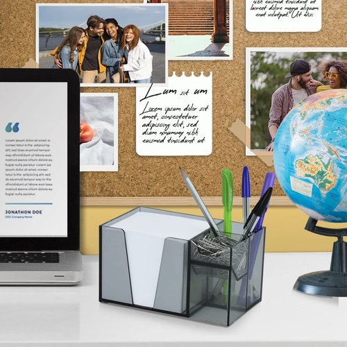 Acrimet Desktop Organizer Pencil, Pen, Paper, Clip, Caddy Holder (Plastic) (White Paper Included) (Clear Smoke Color)
