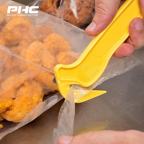 Pacific Handy Cutter Disposable Film Cutter - NSF Certified Food Safe Box Cutter for Cryovac & Plastic Bags - Yellow