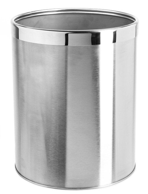 Bennett Small Office Trash Can, Open Top Small Wastebasket Bin, Stainless Steel Garbage Can, Detach-A-Ring' Metal Waste Basket for Powder Room, Bathroom, Home, Modern Home Décor (Dia. 9.6 x H 11.8)