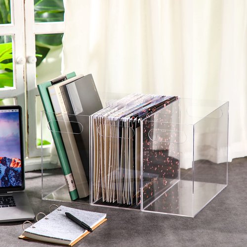Thenshop 3 Pcs Acrylic File Organizer Acrylic Desktop File Box with Handle Hanging Folder Clear Holder Filing Box for Office Home School Letter Size Folder Storage, 12.2 x 5.5 x 9.4 Inch