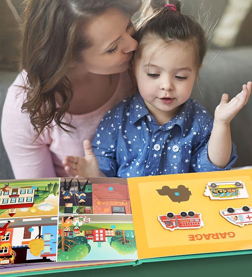 Skiennix 4 Pack DIY Busy Book - Montessori Quiet Book with Animal, Vehicle, Number & Fruit Activities for Toddlers
