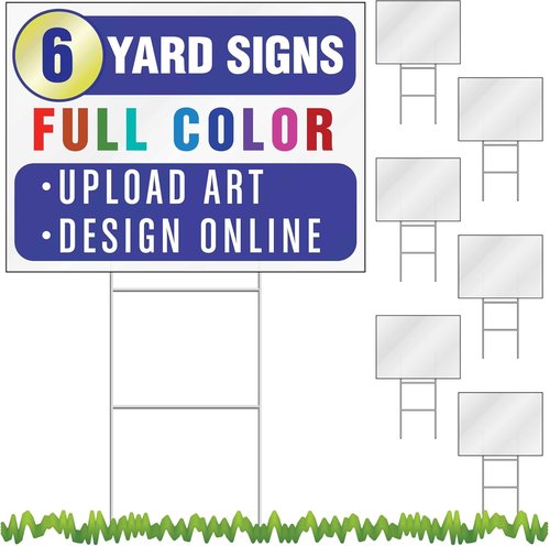 SignsDirect Custom 24x18 Yard Signs - UV Ink Printed, Waterproof, Full Color | 6-Pack with Optional H-Frame Stakes