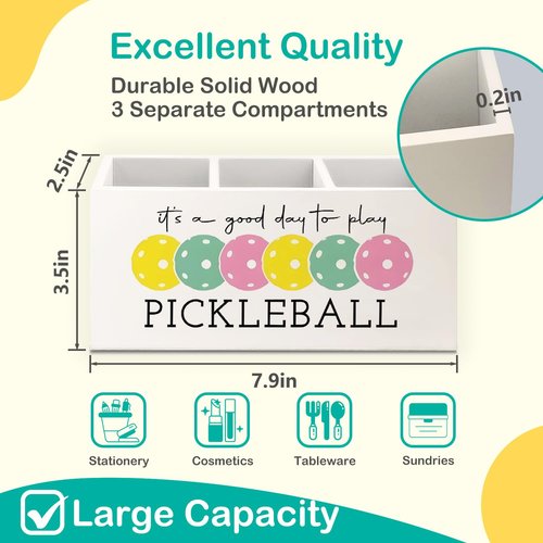 AQYIP Pickleball Gifts Wooden Pen Pencil Holder for Desk Accessories, Pickle Ball Gifts, Gift for Pickleball Lovers Women Wood Makeup Brush Toothbrush Holder Organizer for Vanity Bathroom