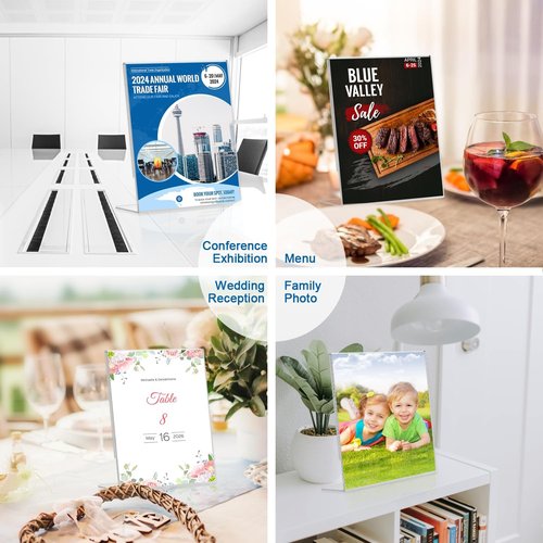 BlueValley Acrylic Sign Holder - 8.5 x 11 Vertical Clear Display Stand | Free-Standing Frame for Flyers, Menus, and Documents - 6-Pack