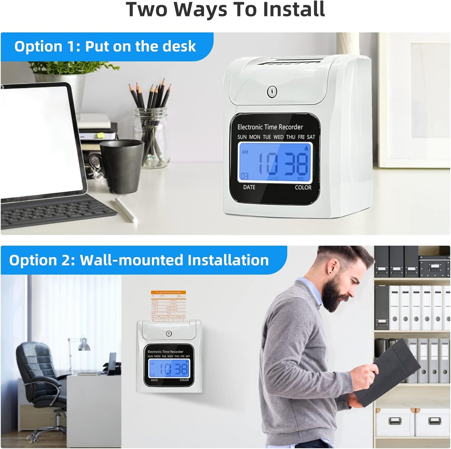 TooCust Time Clock for Small Business - Auto-Align Punch Machine with 50 Time Cards & Security Keys