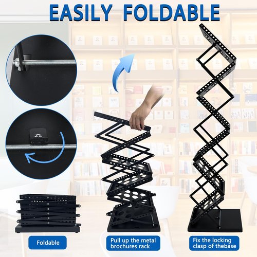 ZLDYPINK 6 Pockets Brochure Display Stand, Foldable Magazine Rack Catalog Metal Literature Rack Holder with Carrying Bag, 8.5 x 11 Size for Trade Show Office