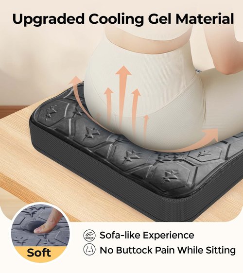 Airllantry Large Seat Cushion, Dual-Layer Gel & Memory Foam Office Chair Cushion for Long Sitting, Keep Cooling & Soft 19.7 inch Seat Pad for Office Chairs