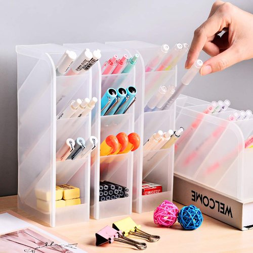 PeoTRIOL Pen Organizer, Pencil Holder, Multi-Functional Stationery Desk Organizer Makeup Lipsticks Storage for Office, School, Home Supplies Set of 4, 16 Compartment