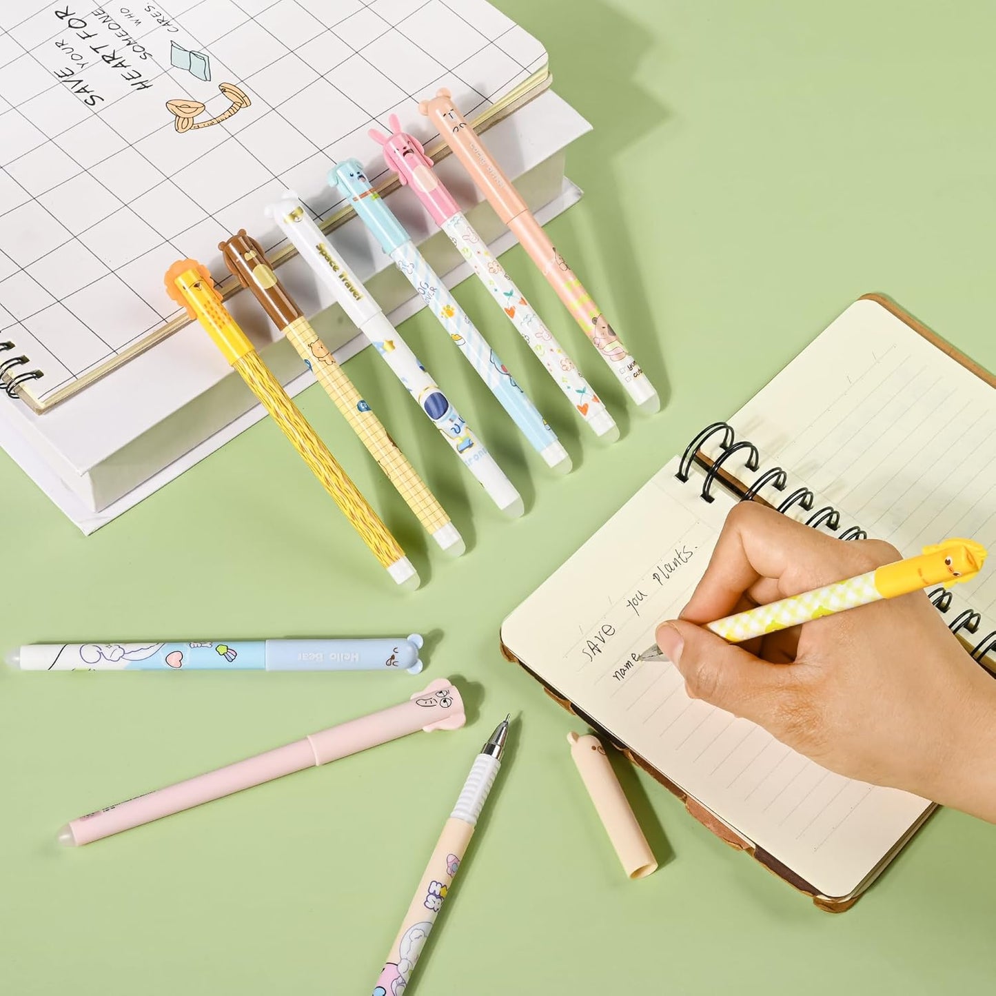 LiYiQ 30 PCS Erasable Pens Fun Cute Pens for kids Kawaii Pen Stress Relief Rotating Pen for School, Office, Home Supplies,14 Black and 16 Blue