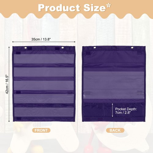 PATIKIL Magnetic Pocket Chart, Small Pocket Chart Mini Double Sided Classroom Pocket Chart Organizer Wall Hanging for Classroom Supplies, Dark Purple