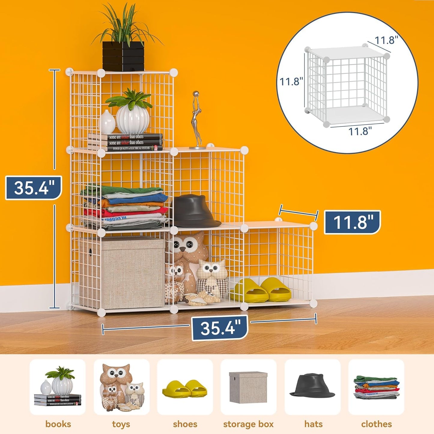 TUMUCUTE Closet Organizer, Organizers and Storage,Cabinet Metal Shelf Rack Storage Shelves Bookshelf,Toy Organizers and Storage Bins (6-Cube, White)