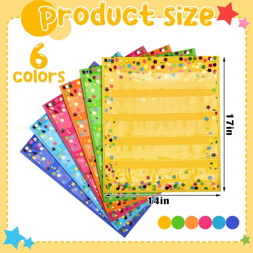 Ctosree 6 Pcs Confetti Colorful Magnetic Pocket Chart Squares Mini Pocket Charts for Teacher Organizer Resources for Sentence Strips Cards Supplies, 14" x 17"