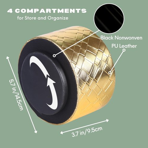 LINKWELL TV Remote Holder, PU Leather 360 Degree Rotating Remote Caddy with 4 Compartments, Bedroom Nightstand, Gold PH103
