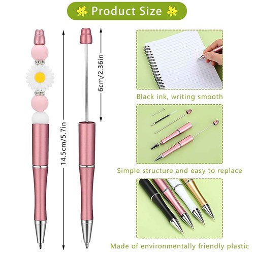 Fancemot 132 Pcs 66 Colors Beadable Pens, DIY Beadable Pens Bulk, Solid Beaded Pens, Gradation Bead Pens, DIY Pen for Kids Teens Students School Office Supplies