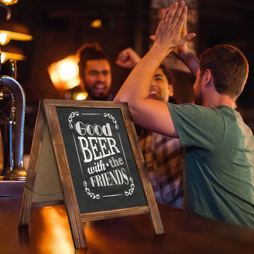 Rustic Whitewash Double-Sided Chalkboard | 7.5" x 8.6" Tabletop Easel with 8 Liquid Chalk Markers for Menu & Home Decor