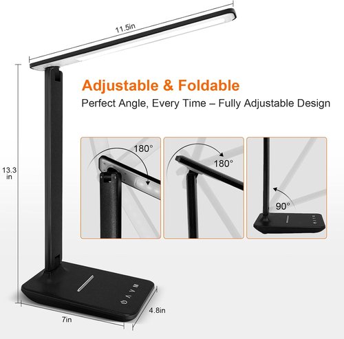 Shinelife LED Desk Lamp - Adjustable Dimmable Light with USB Charging | 5 Modes & Brightness Levels, Black