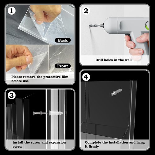 Acrylic Brochure Pamphlet Holder, 3 Magazine Holders and 12 Pamphlet Holders, Clear Brochure Display Holder Wall Mount, Trifold Flyer Rack, Literature Storage Rack for Home, Offices, Waiting Room