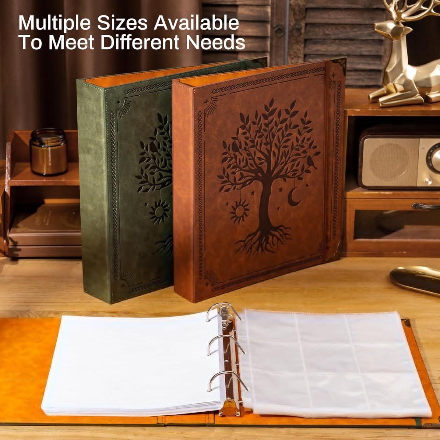 Ovesmusl Leather D-Ring Binder - 1.5 Inch Holds 400 Sheets | Fits 8.5"x11" Letter Size Paper, Green Tree