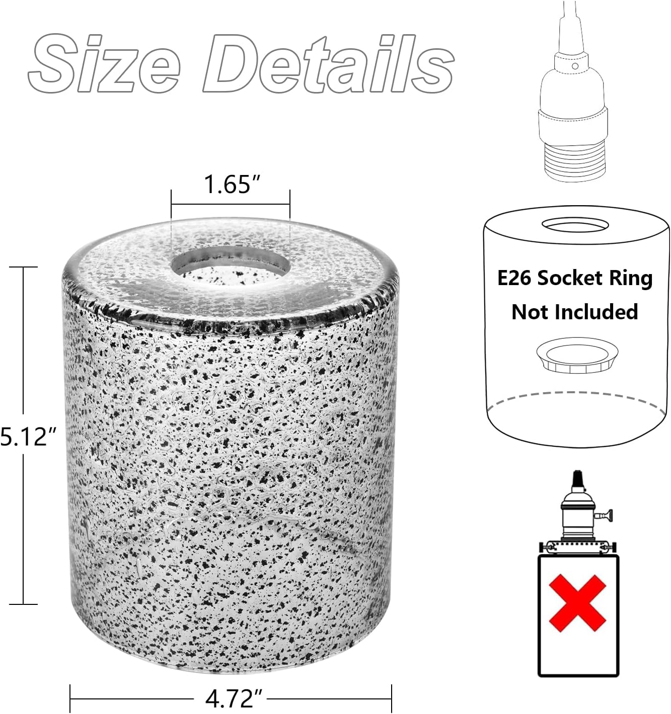 1 Pack Seeded Clear Glass Lamp Shade Replacement Glass Shade for Pendant light, Floor lamp, Desk lamp,Wall Sconces and Bathroom Vanity lights.1-5/8-Inch Fitter Opening