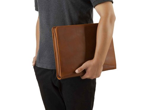 Leather Portfolio, Professional Binder Organizer for Lefty & Righty, 3 Ring Portfolio Personalized Zipper Binder, Leather Padfolio for Men (Brown, Standard)