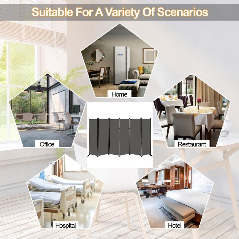 MAYOLIAH 6 Panel Folding Privacy Screen 9ft Wide, 6ft Tall Partition Room Divider Portable Office Walls Dividers Room Separator, Grey