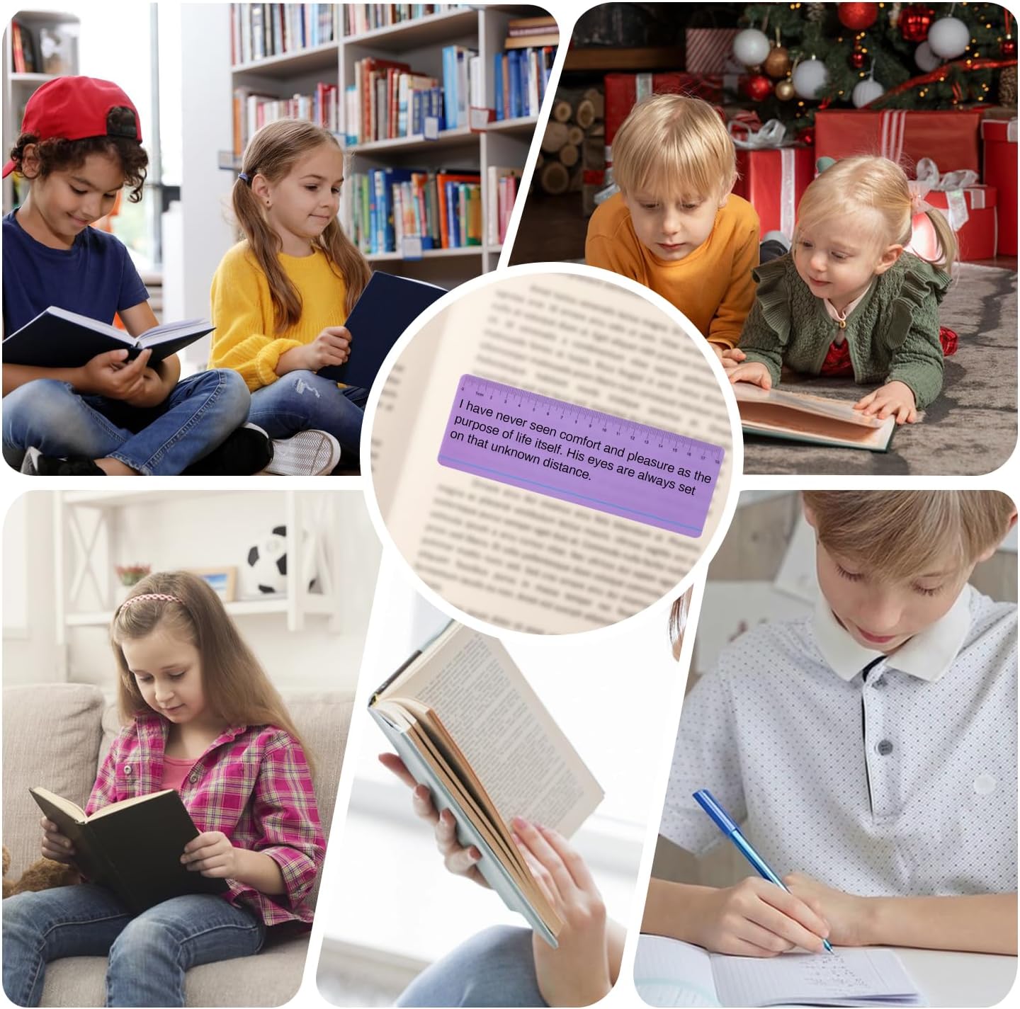 Skiennix Dyslexia Tools for Kids - 8-Piece Guided Reading Strips with Purple Overlays | Reading Tracking Rulers