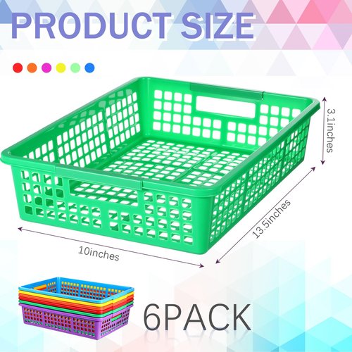 Blosssound 12 Pack Storage Bin Basket Organizers with Label Stickers 6 Plastic Toy Storage Containers 6 A4 Paper Plastic Trays Stackable Organizer Set for Classroom Library Home School Supplies