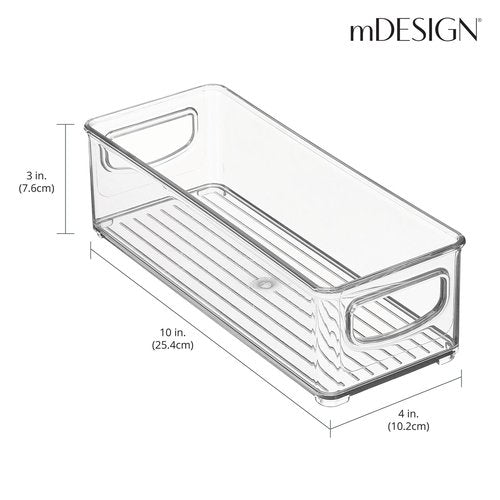 mDesign Small Plastic Office Storage Container Bins with Handles for Organization in Filing Cabinet, Closet Shelf, or Desk Drawers, Organizer for Notes, Pens, Pencils, Ligne Collection, 4 Pack - Clear