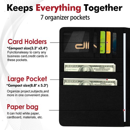 Journal Cover for Rocketbook Flip | Executive Size 6"x8.8" Fits A5, 6"x9" Steno Pad/Notebook & Top Spiral Notepad | Waterproof Protective Case with Pen Loop Holder & File Storage (Black)